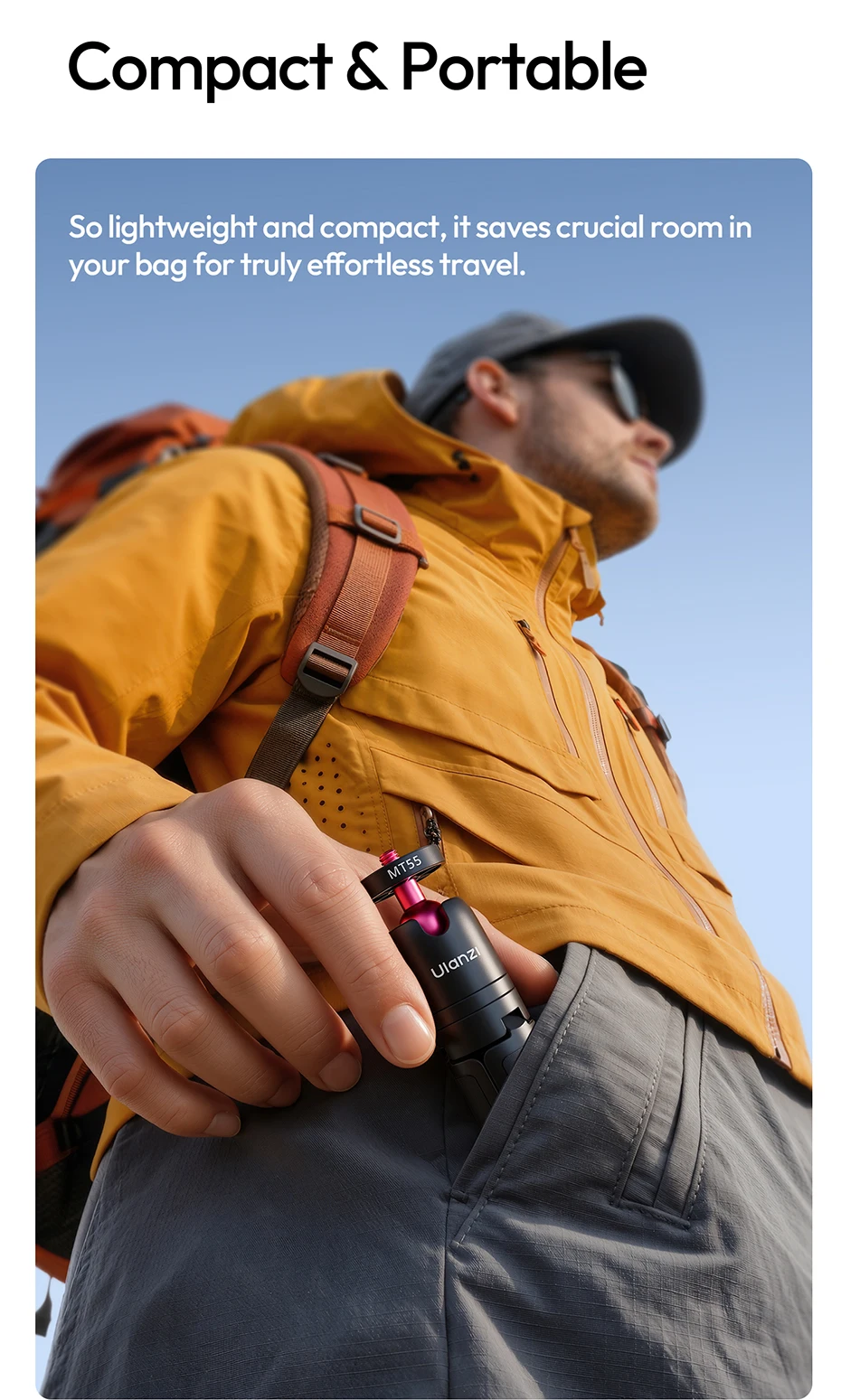 Ulanzi MT55 SnapGo Mini Selfie-Stick Stativ 360 ° Verstellbarer Winkel Immersiver POV 1/4'' Halter für Kamera, Handy, Videoleuchte – Detail 11