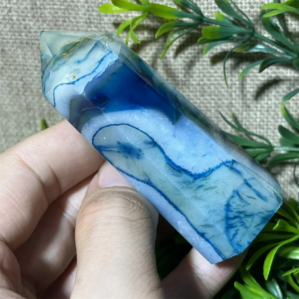 

Natural Crystal Blue Lace Agate Tower Point Wand Stone Quartz Wicca Spiritual Gemstones Healing Living Room Decoration Home