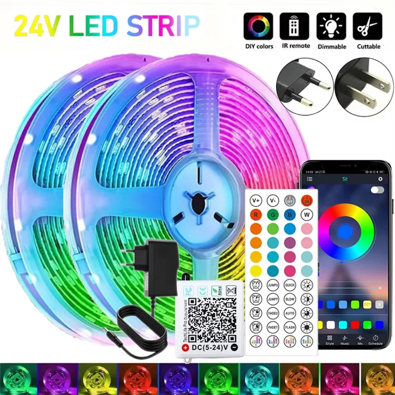 

BYBS-клейкая лента постоянного тока 24 В с поддержкой Bluetooth RGB светодиодная лента 10 метров многоцветная ледяная веревка с приложением для украшения дома ЕС