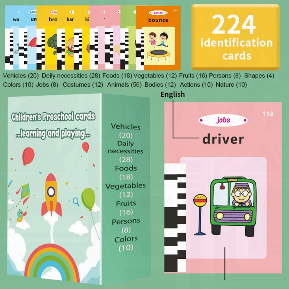 Interactive Toddler Talking Flash Cards: 224 Sight Words for Montessori Learning - Sensory Educational Toys Ideal Gifts for Kids