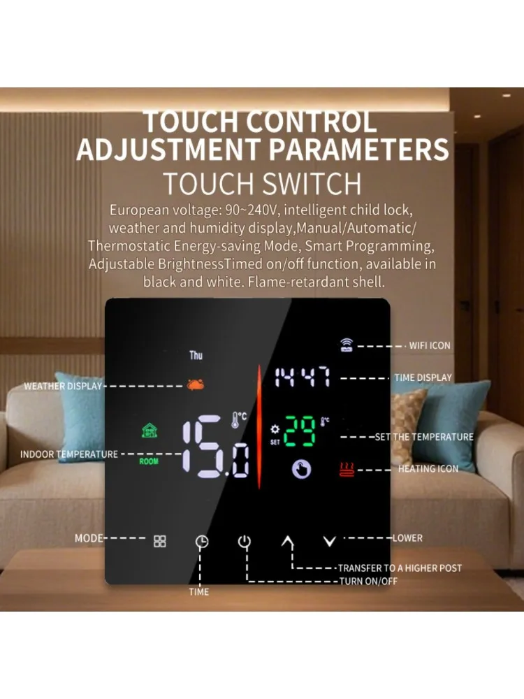 AC90~240V EAST1 Tuya Smart WIFI Termostat do ogrzewania podłogowego, sterownik temperatury do ogrzewania wodnego/gazowego kotła, montowany na ścianie, 1 szt. — 2
