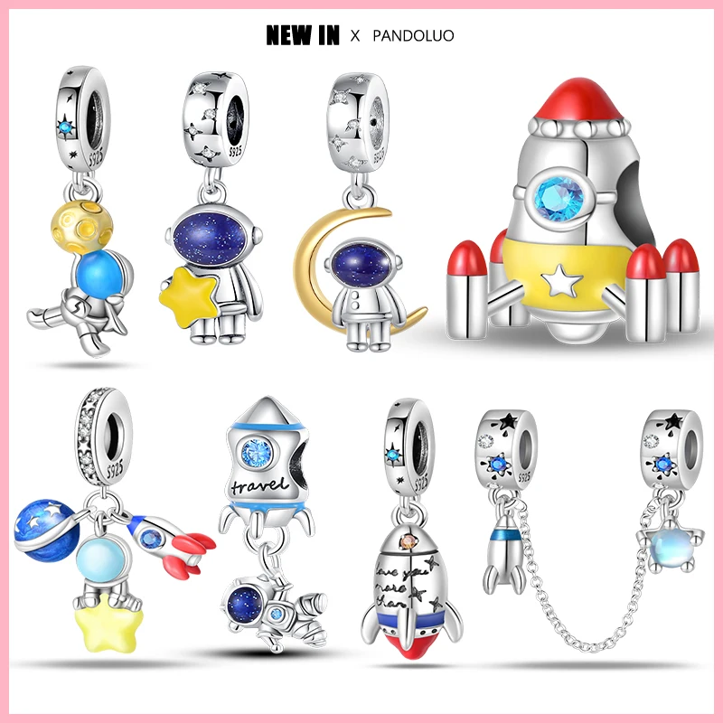 

925 Sterling Silver Space Element Rocket Astronaut Charms Bead Fit Pandora 925 Original Bracelets Fashion DIY Woman Jewelry New