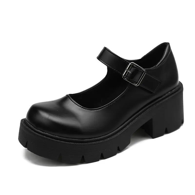 Buckle Designer Big Size Mary Janes Shoes Women Chunky Heel PU Leather Shoes Female Retro Fashion Casual Low Heel Pumps Woman view 6