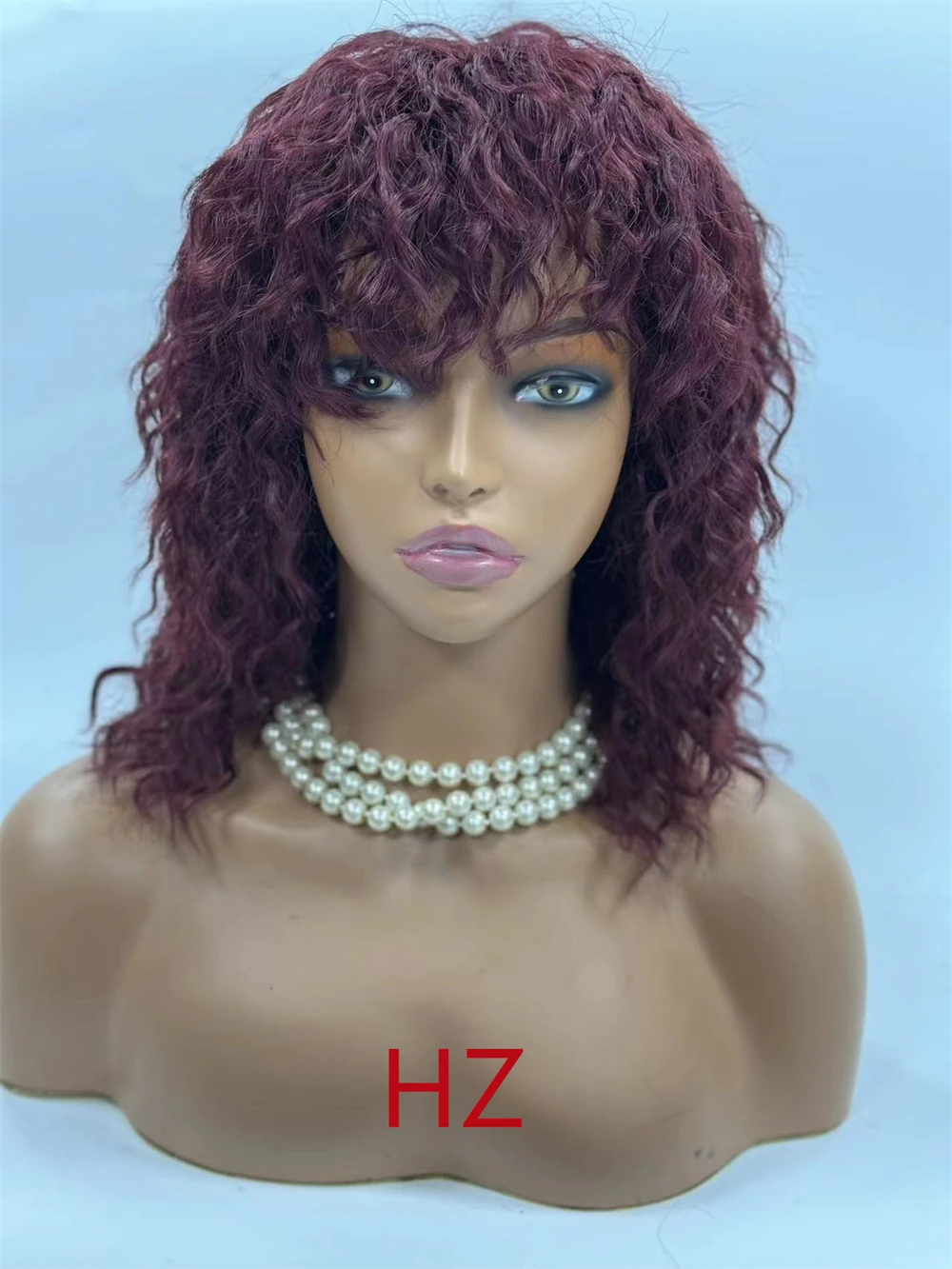 

99J # Кудрявые вьющиеся синтетические парики Парики с бахромой с челкой для женщин Бразильский парик Remy Полностью машинного производства с челкой