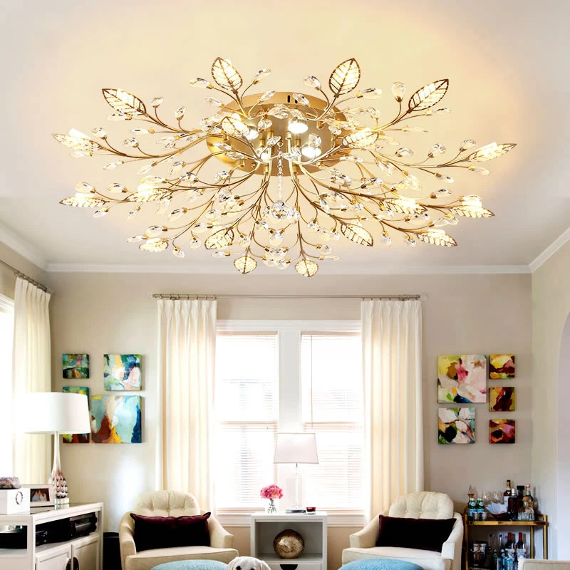

Modern Crystal Leaf Led Ceiling Chandelier Lights Fixture Industrial Retro Home deco Lamp For Living room Bedroom Dining Table