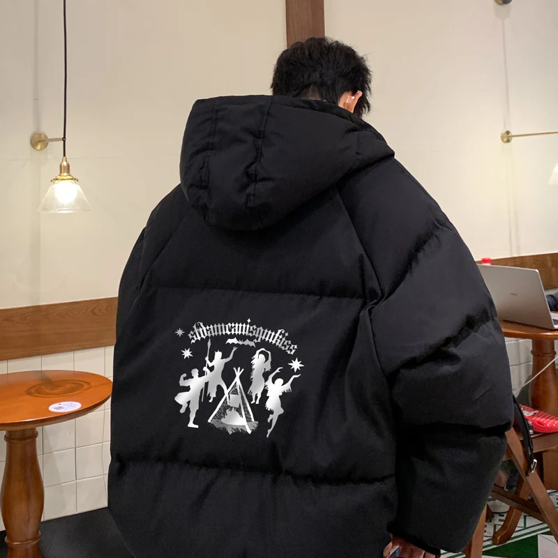 

Winter Bread Jacket Fashion for Men Warm Male Parkas Big Size Bonfire Print 5XL Men's Cotton Coat Oversize Men Clothing 2024