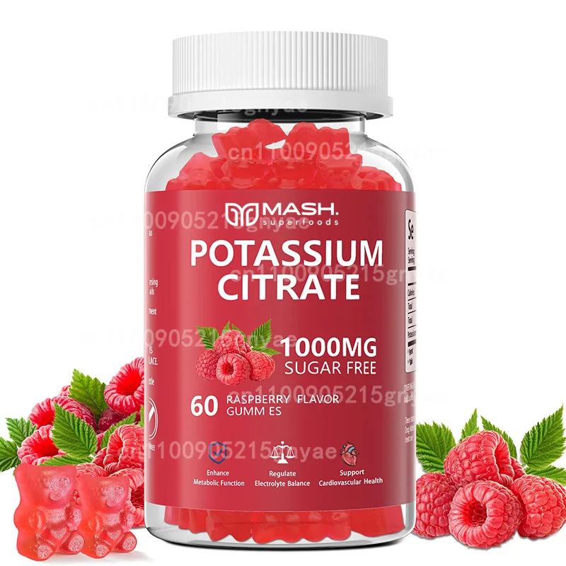 1000mg Potassium Citrate Gummies, Support Leg Spasms and Muscle Health, Sugar Free, Mixed Fruit Flavors, 60 Gummies
