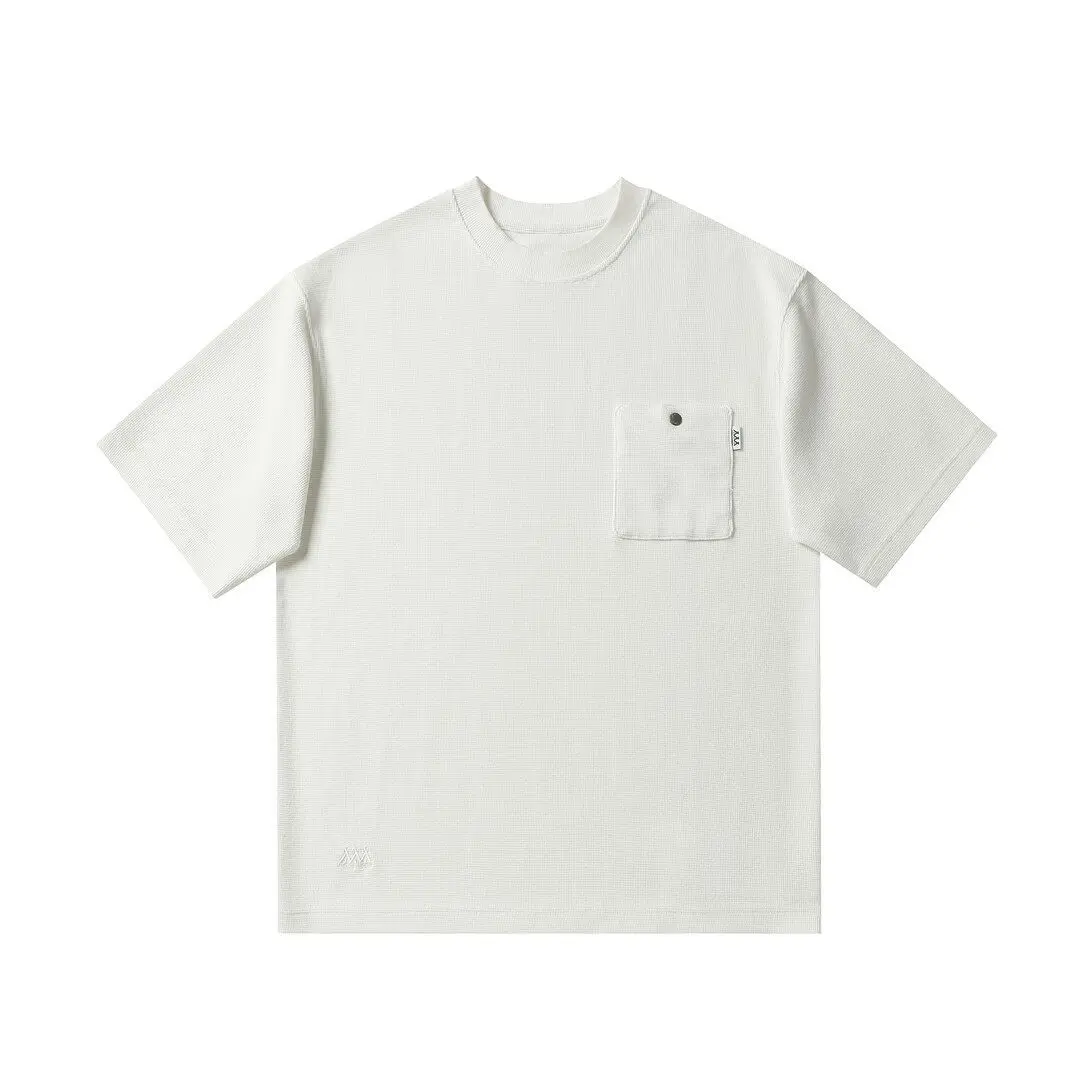 

26SS Japanese Retro Summer 100% Cotton Waffle Texture Pocket Crew Neck Short Sleeve T-Shirt Men Unisex Simple Loose Fit Top Tee