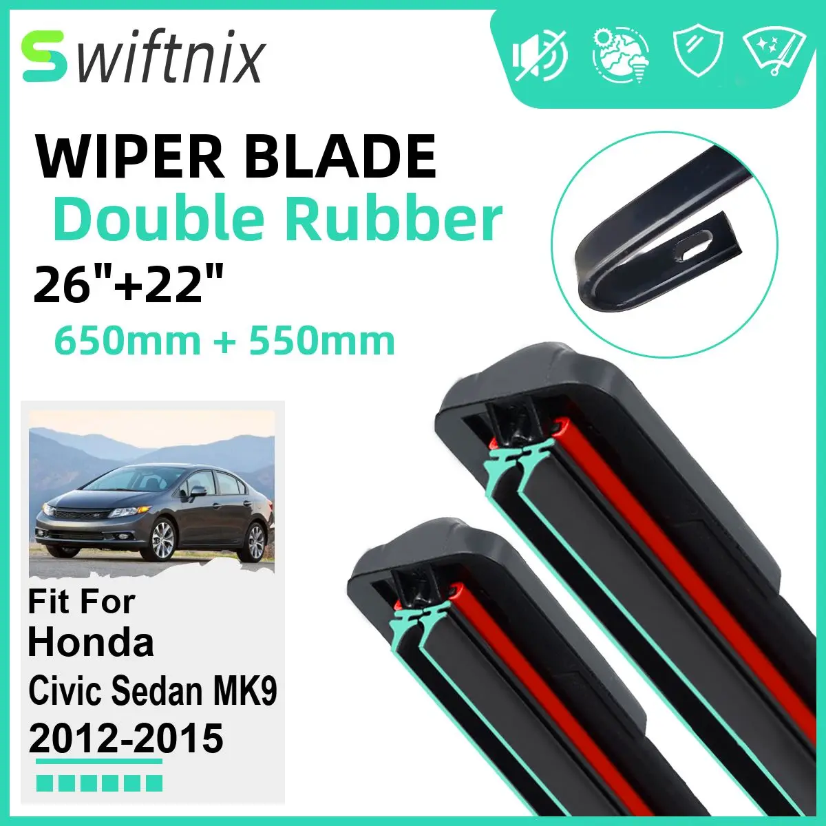 

Двойные резиновые автомобильные щетки стеклоочистителя для Honda Civic Sedan MK9 2012-2015, переднее ветровое стекло, резиновые автомобильные аксессуары 2014 2015