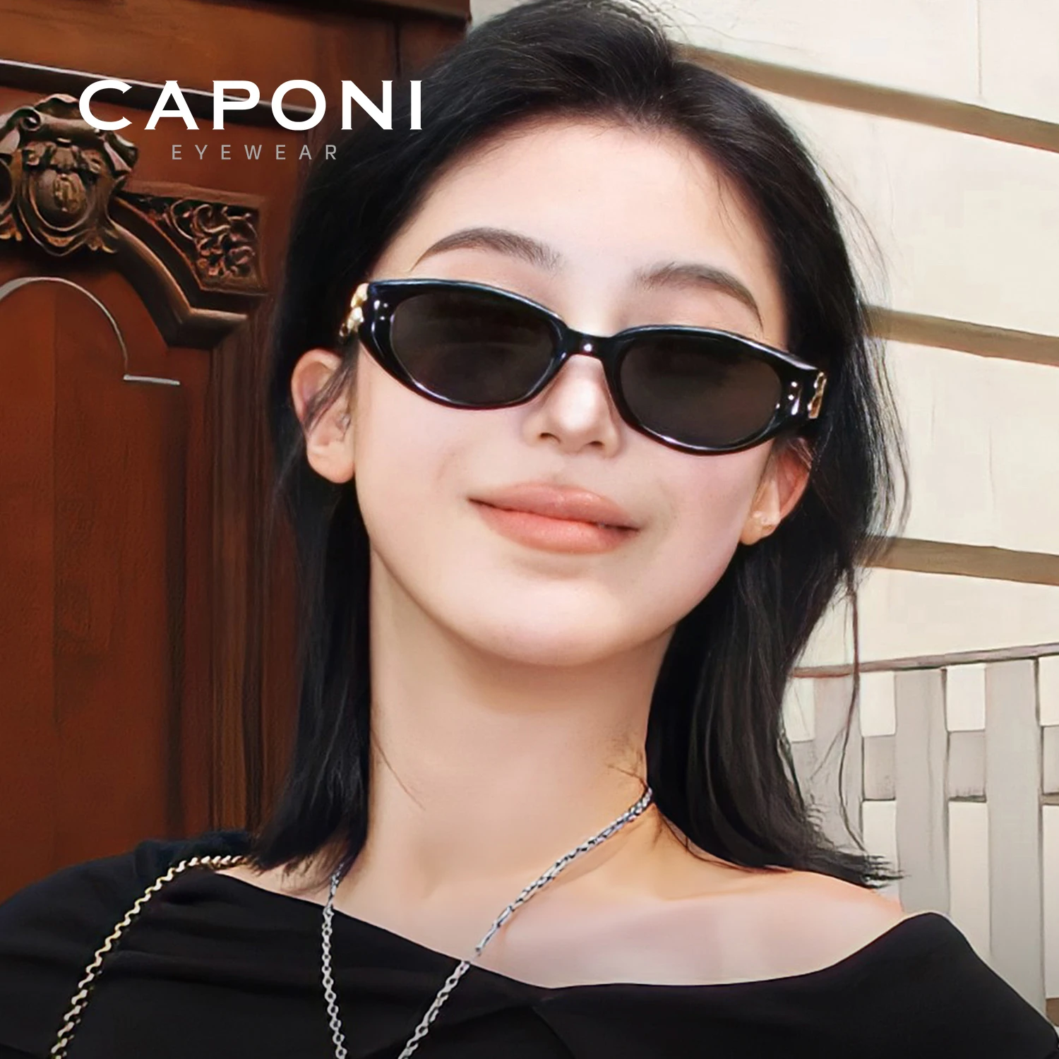 CAPONI الاستقطاب النساء القط العين النظارات الشمسية خلات موضة عطلة نظارات شمسية العلامة التجارية الرسمية المضادة للوهج الظل الأسود CP35054 #5