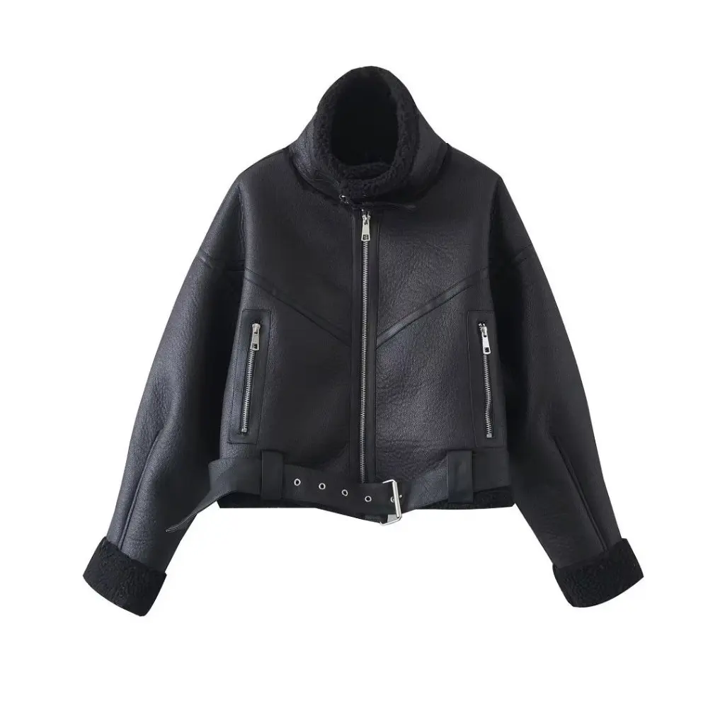 Damenmode Stehkragen Reißverschluss Motorrad Kurzjacke All-Match-Top im europäischen und amerikanischen Stil für Damen