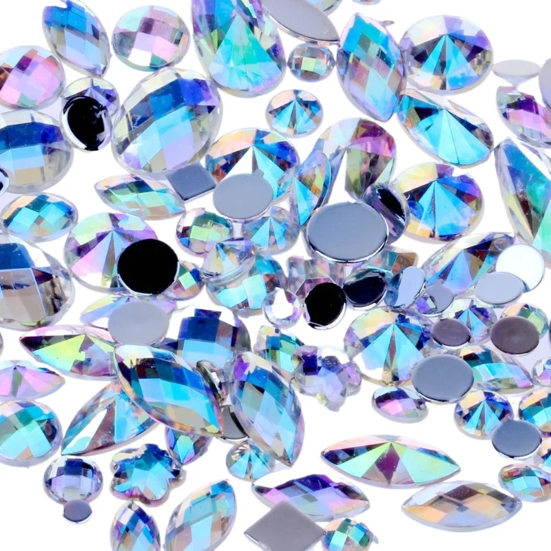 EQIANAO Mixed Shapes Flatback Rhinestones AB Color Acrylic Gems DIY Nail Art Phone Case Hair Clip Craft Rhinestone Accessories