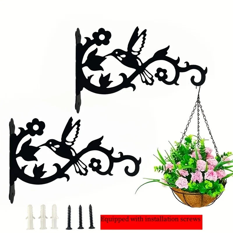 1/2pcs Elegant European-Style Iron Wall-Mounted Bird and Flower Hook - Perfect for Hanging Planters on Garden, Balcony, Cottage