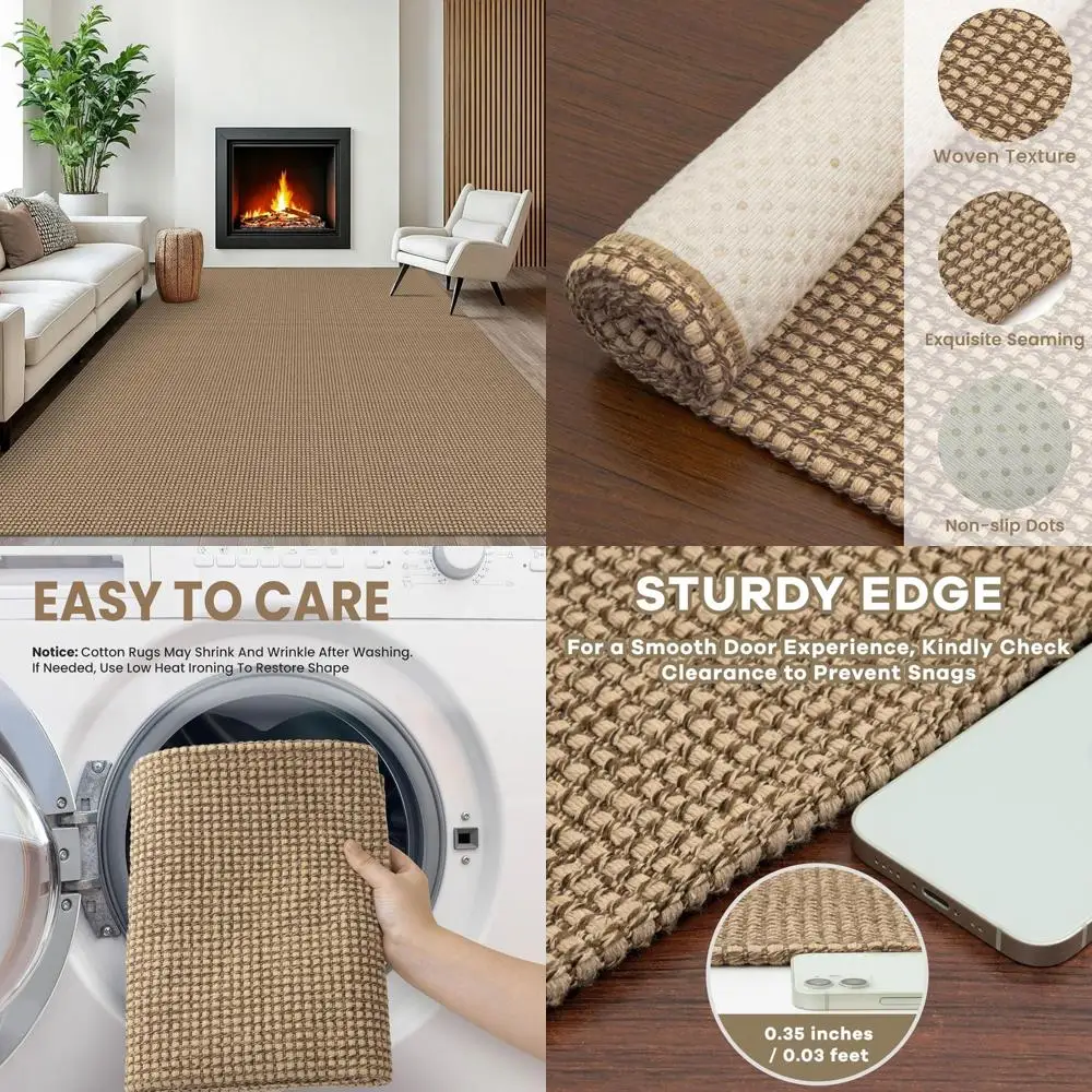 

6x9ft Durable Washable Area Rugs, Non-Slip Rubber Backing, Ideal for Living & Dining Rooms, Braided Design for Indoor Floors