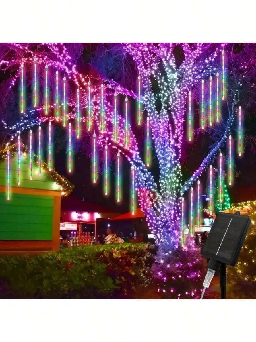 Outdoor Decorative Solar Meteor Shower Lights Featuring 8 Tubes And 192 LED Raindrop Lights, Powered By Solar Energy, Ideal For