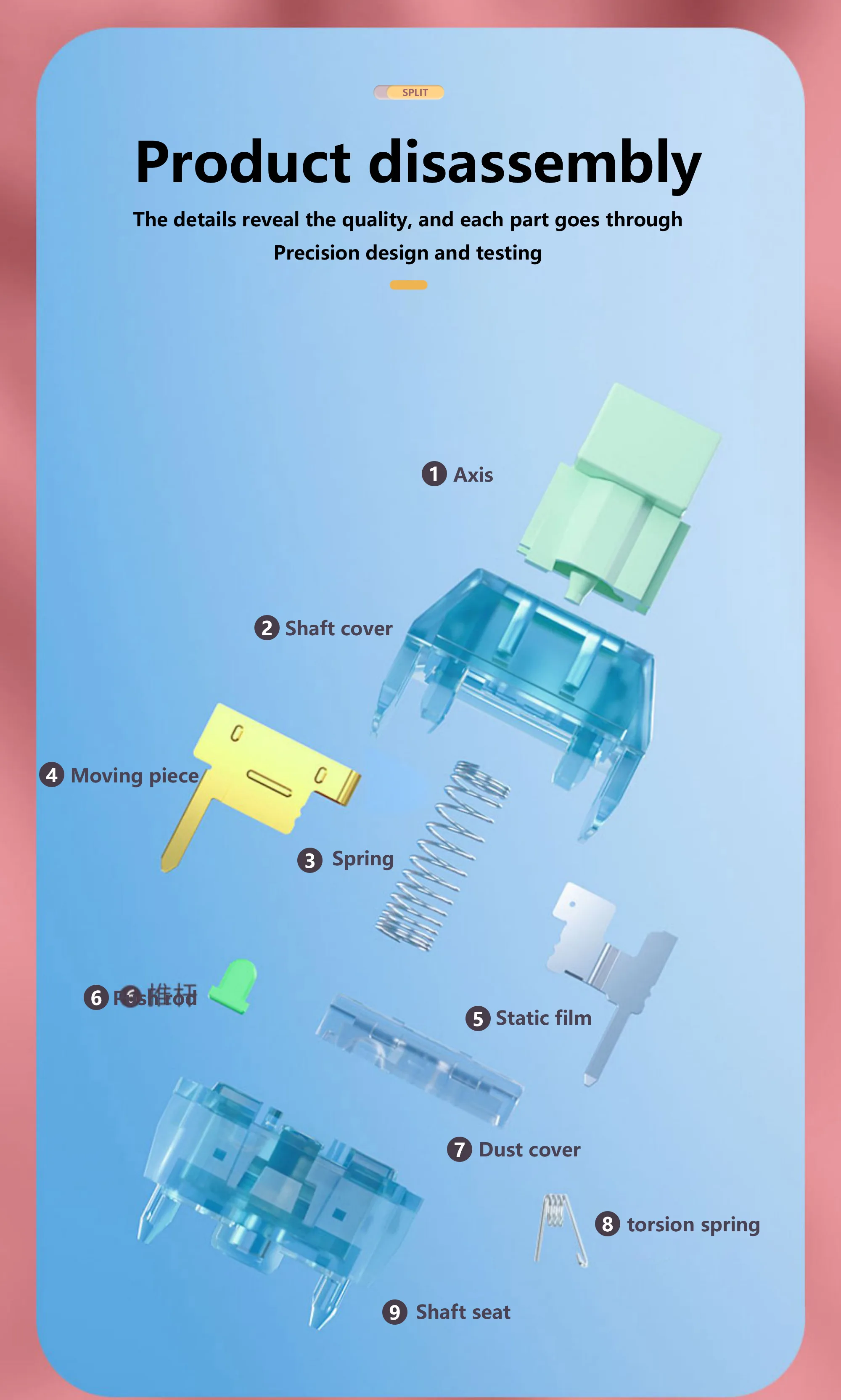 Kailh BOX Zhixia Interruttore Suono etereo Paragrafo Classe Interruttore ciano Crisp Pre Lubrificato Interruttore tastiera meccanica 5 pin POM FAI DA TE