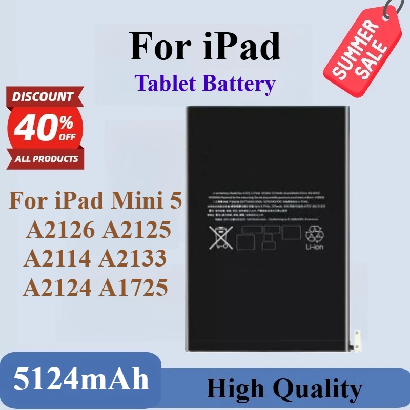 

High Quality Brand New 3.8V 5124mAh Tablet Battery For iPad Mini 5 A2126 A2125 A2114 A2133 A2124 A1725