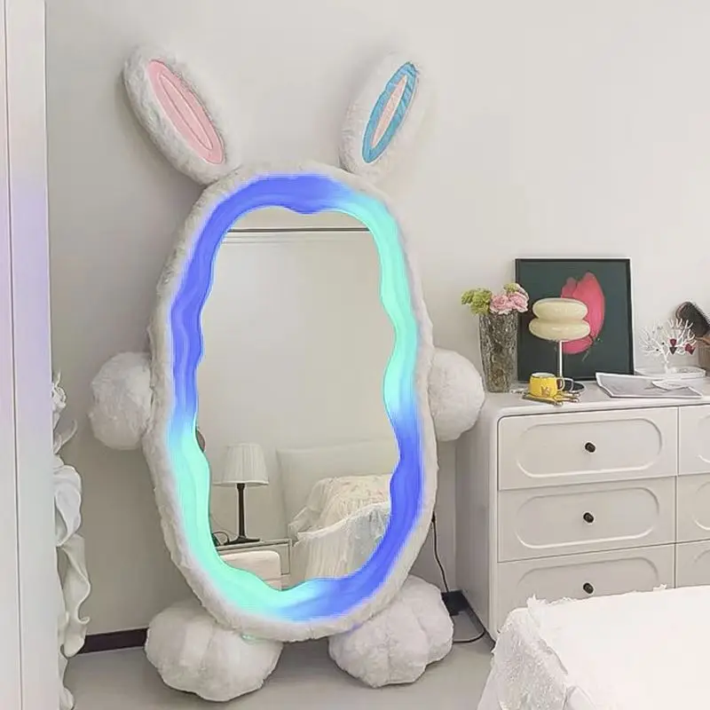 Floor mirror removable bedroom with lamp full-length mirror girls home makeup mirror