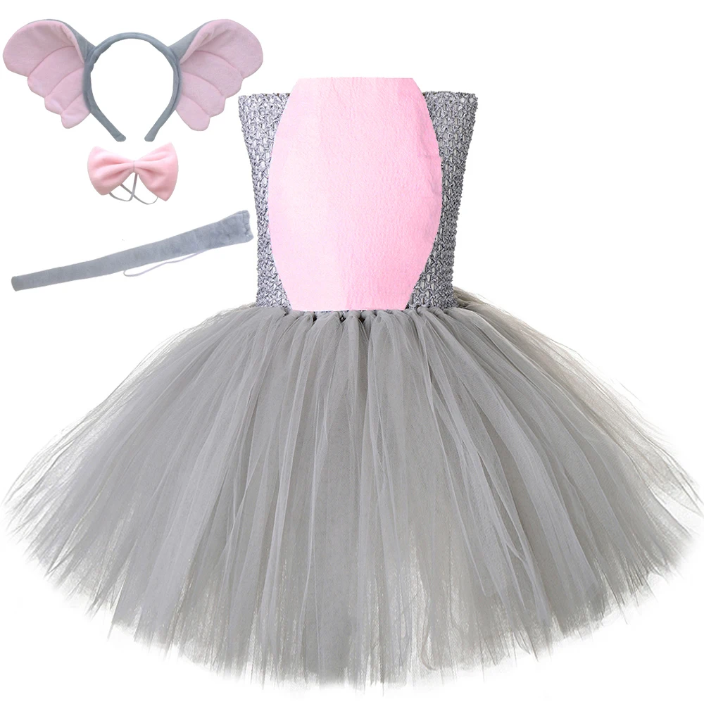 Baby Girls Gray Flying Elephant Costume for Kids Animal Halloween Christmas Dresses Lined Ballet Tutus for Birthday Party Outfit