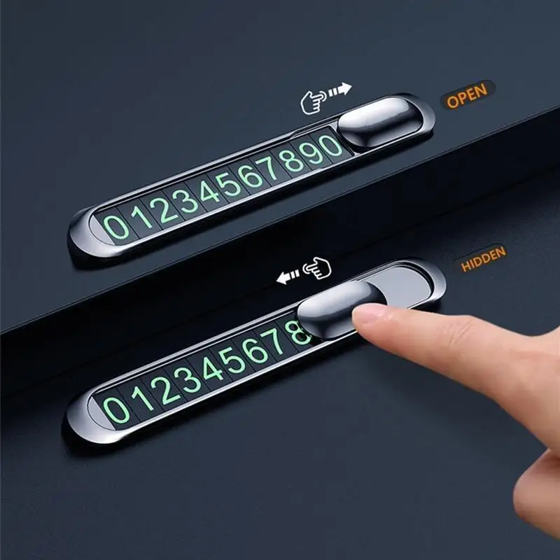 1Pc Hidden Car Styling Temporary Parking Card Metal Alloy Texture Auto Phone Number Card Plate Telephone Number Sticker