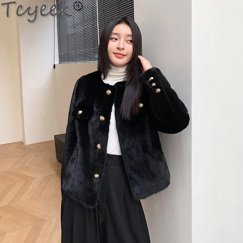 Tcyeek Womens Natural Mink Fur Luxury Coats Fashion Real Fur Jacket Women Clothing Elegant Warm Mink Fur Coat Abrigos Mujer