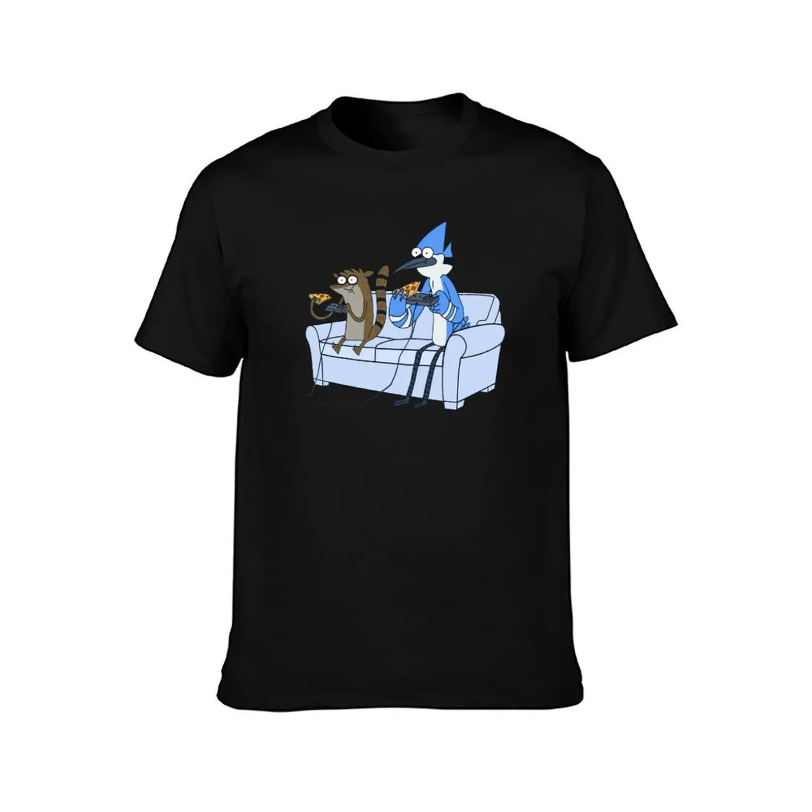 Mordecai and Rigby Pizza and Video Games T-Shirt anime Blouse compression shirt men