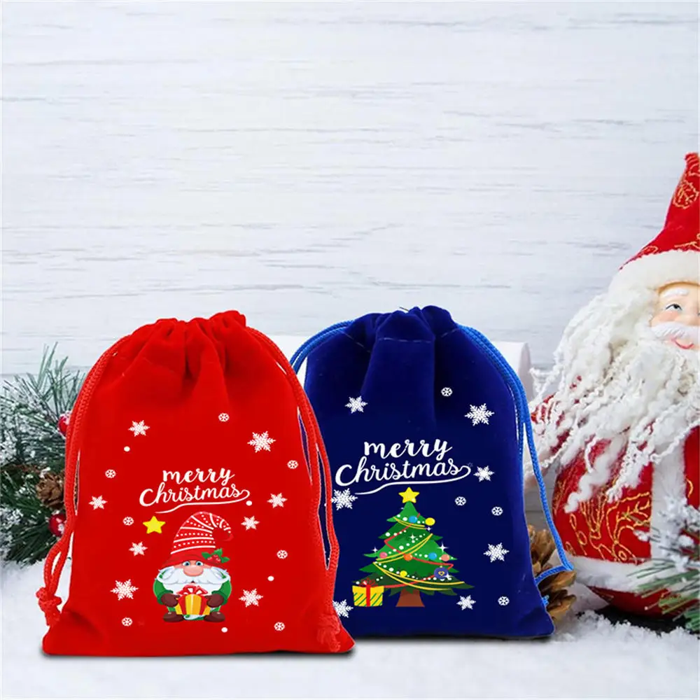 1Pcs Christmas Velvet Bags Xmas Decoration Small Candy Gift Bag Drawstring Pouch Party Favor Boutique Jewelry Packaging Bags