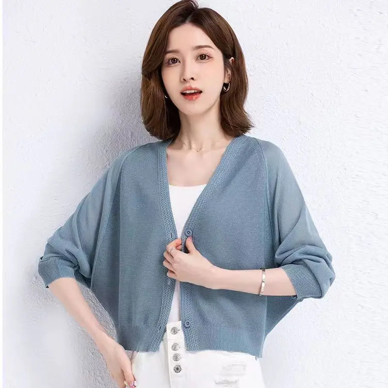 Plus Size Women Temperament Age-reducing Knitted Flesh-covering Thin Cardigan Summer New Versatile Loose Slimming Top