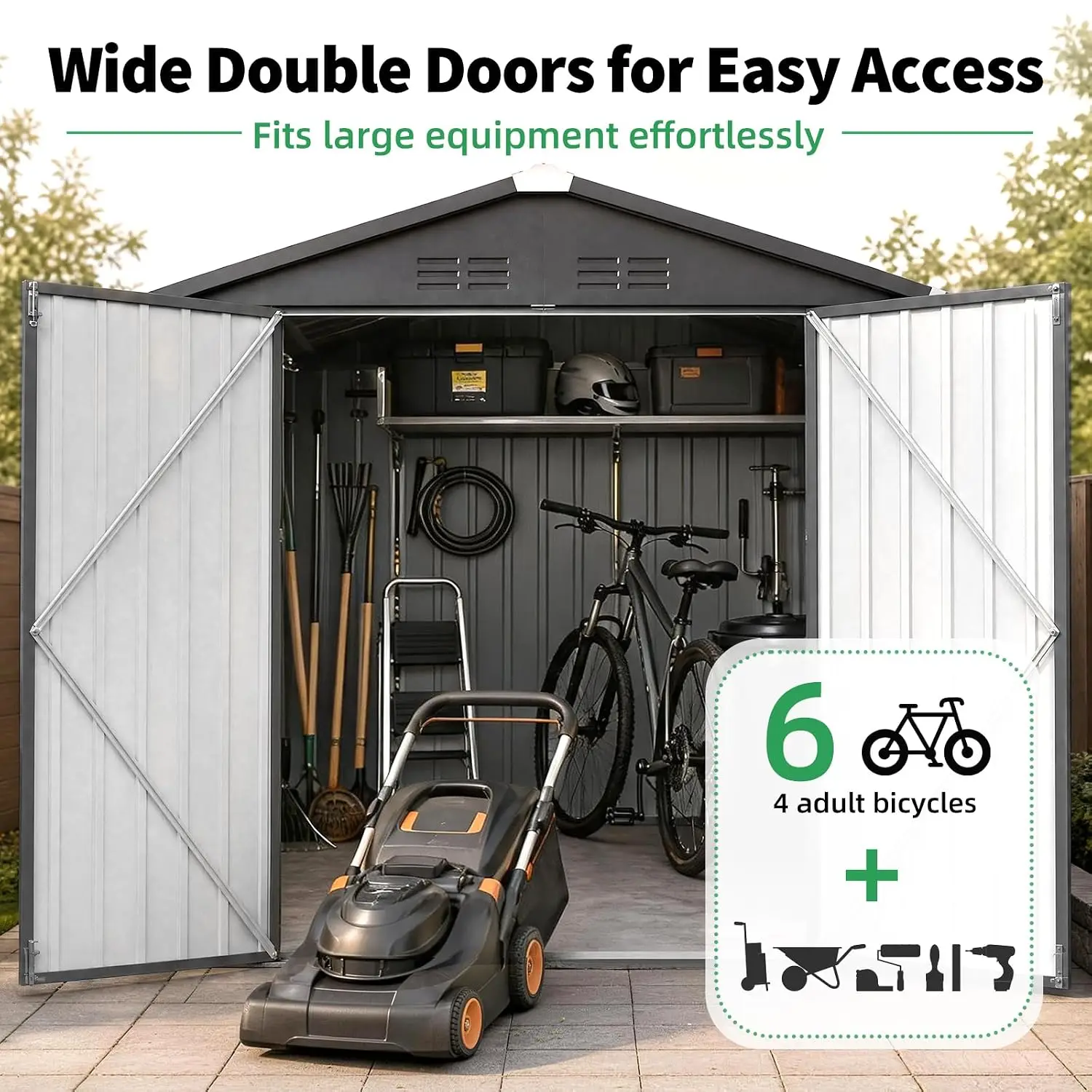 6' x 8' Outdoor Metal Storage Shed, Heavy Duty Outside Tool Storage Shed with Lockable Double Hinged Door, Waterproof, Custom
