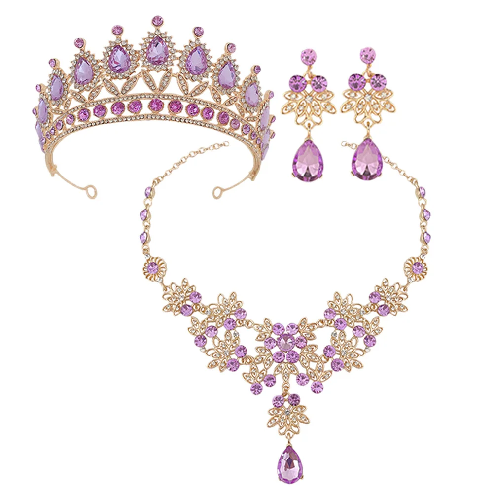 

1Set Wedding Crown Rhinestone Necklace Earrings Jewelry Set Accessory for Party Prom Carnival Necklace Earring Set