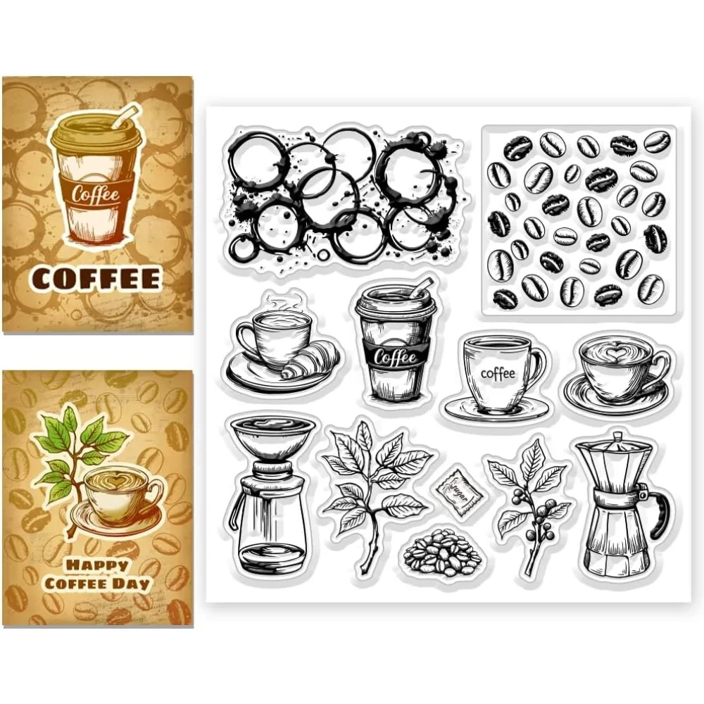 Coffee Clear Stamps Coffee Beans Transparent Silicone for Card Making Coffee Machine Silicone Clear Stamp for Scrapbooking