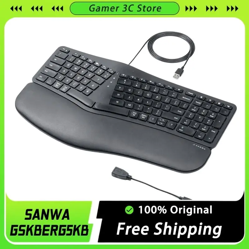 

Sanwa Supply GSKBERG5KB Wired Keyboard Mute USB With Soft Wrist Support Keyboards Ergonomics Pc Office keyboard Accessory Office