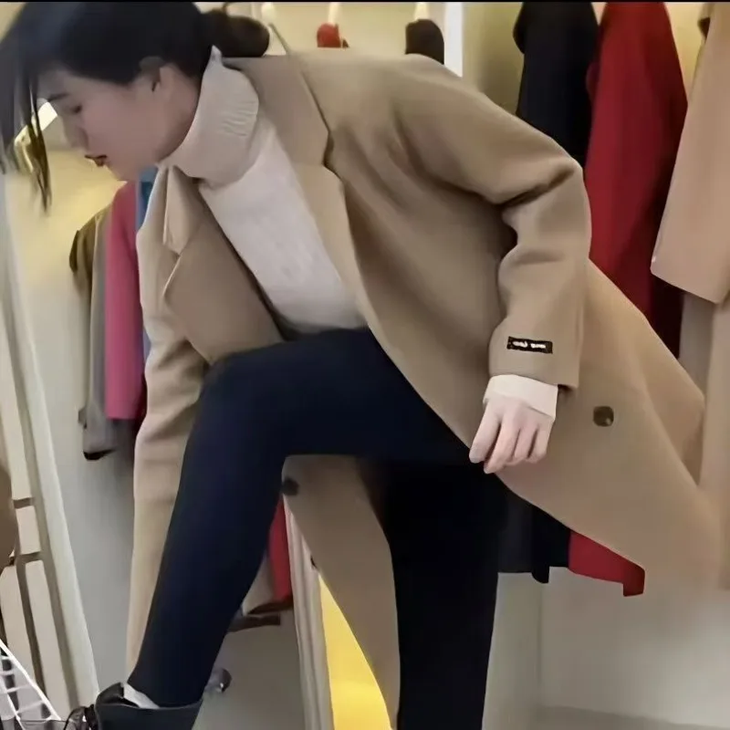 2025 winter new female medium and long double-sided woolen coat popular large size fat sister fashion thickened coat coat women