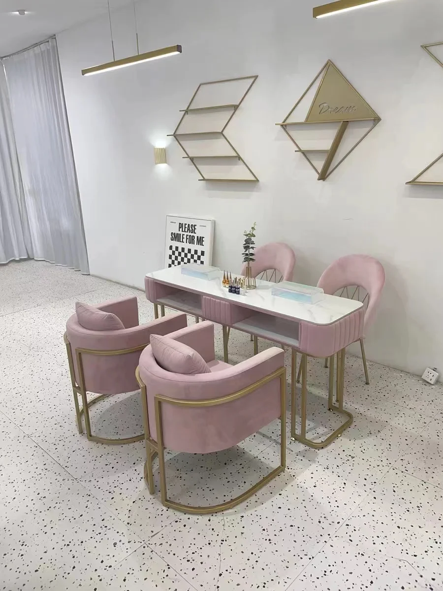 Pink Manicure Furniture Used Nail Salon Tables White Wood Style Modern Solid Color Package Material Origin Type