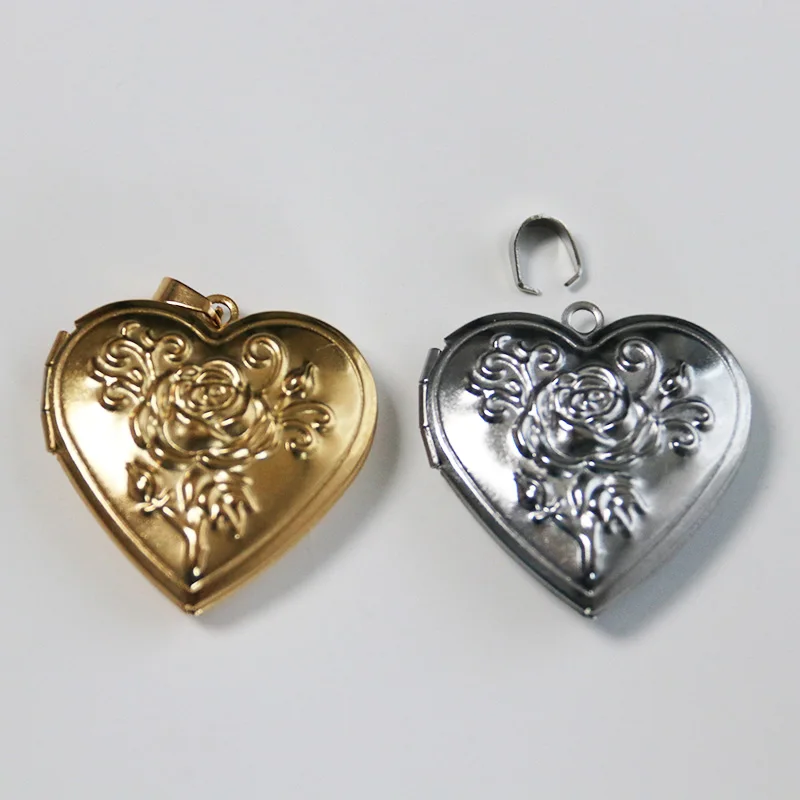 Wholesale 20pc/lot DIY Photo Frame Rose Heart Stainless Steel Charms Locket Pendant Jewelry Making Family Memories Festival Gift