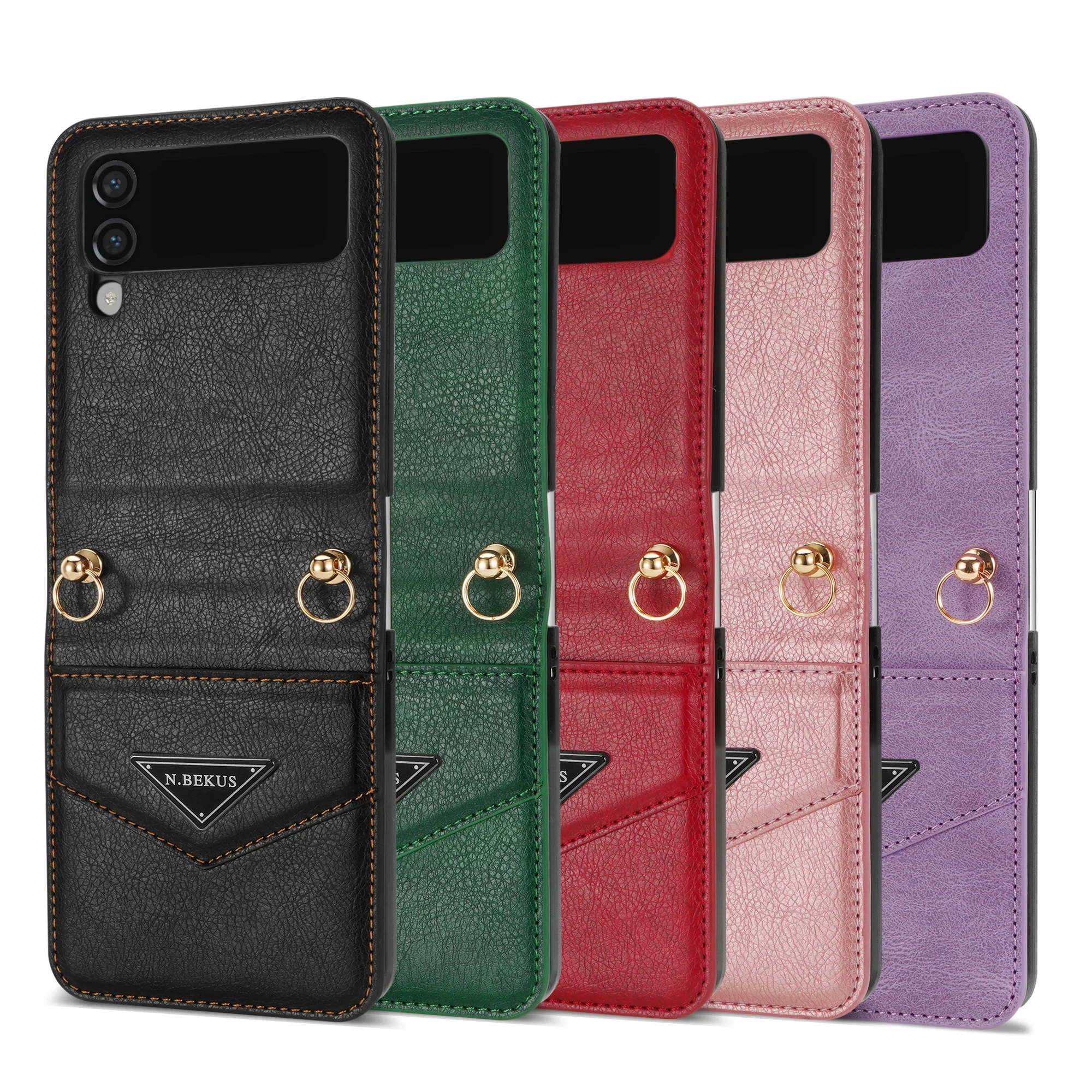 Crossbody Leather Case for Samsung Galaxy Z Flip 6 5 4 5G Flip4 Flip3 Geometric Credit Cards Slot Shockproof Back Cover Lanyard