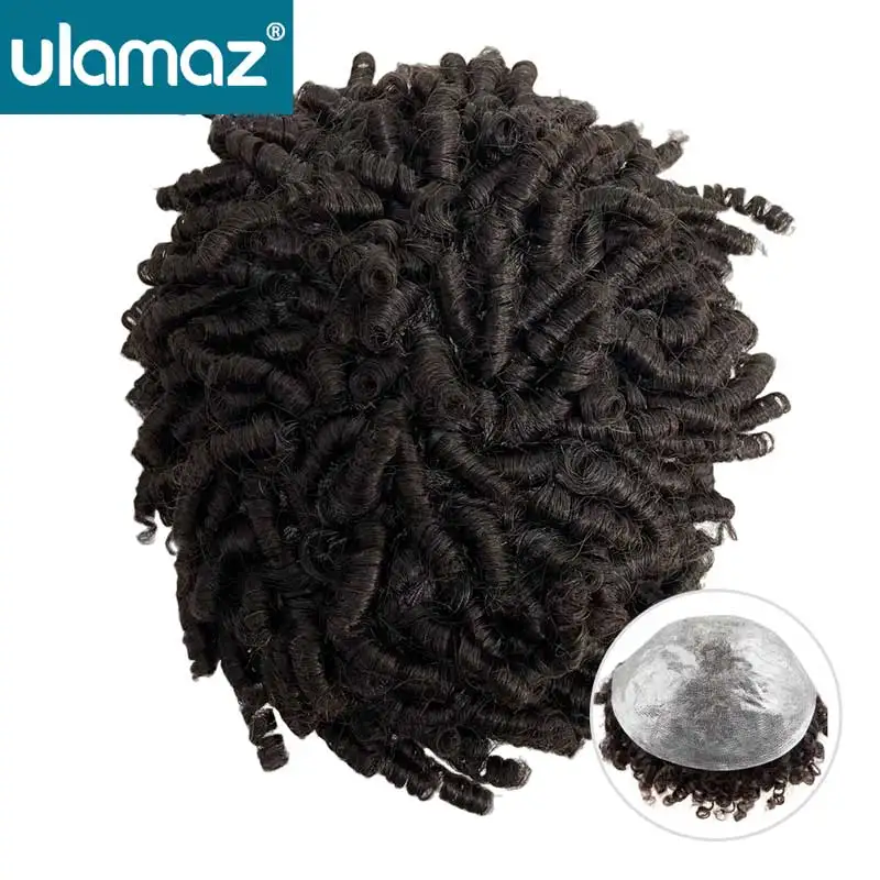 

0.06-0.08mm Double Knots Microskin Men's Capillary Prosthesis Afro Curly Toupee Wig For Men Human Hair Male Wig Skin Hair System