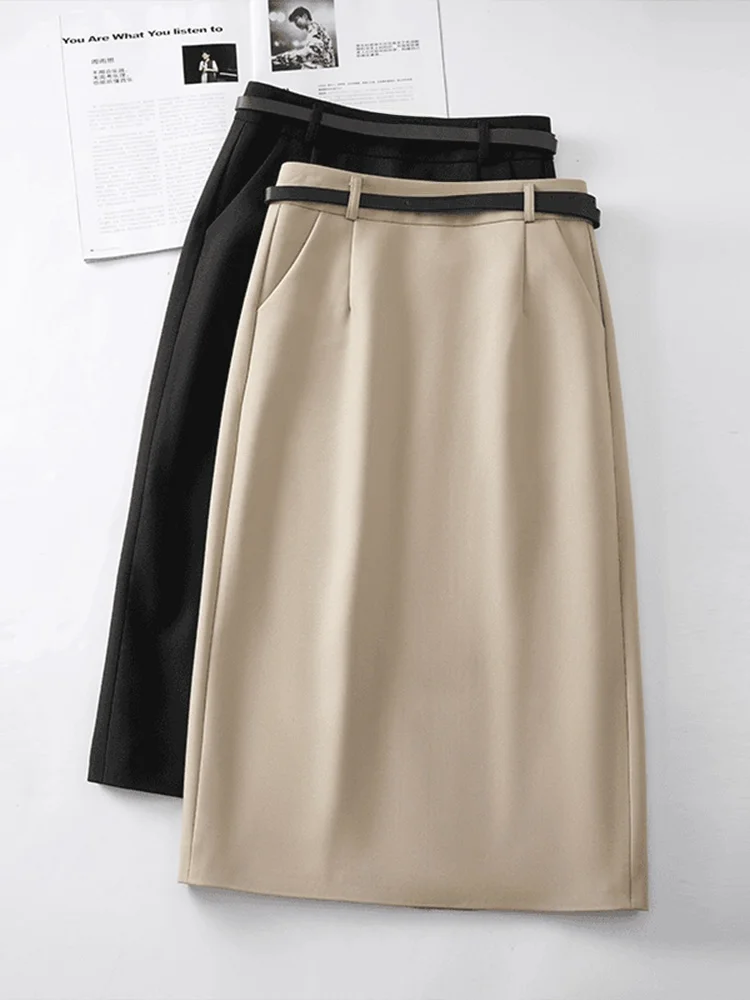 

Business Women's High Waist A-Line Skirt Spring Summer New Style Slimming Midi Skirt Korean Style Commute Fashionable Skirt