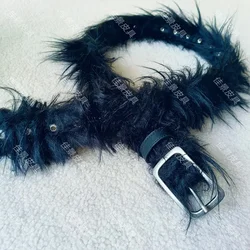 New plush belt light luxury fashion innovation design fur belt street fashion trend adjustable wool-like double row hole belt
