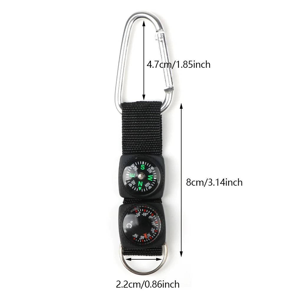 1pc Universal Multifunction 3 In 1 Camping Climbing Hiking Mini Carabiner Keychain Compass Thermometer Hanger Key Ring