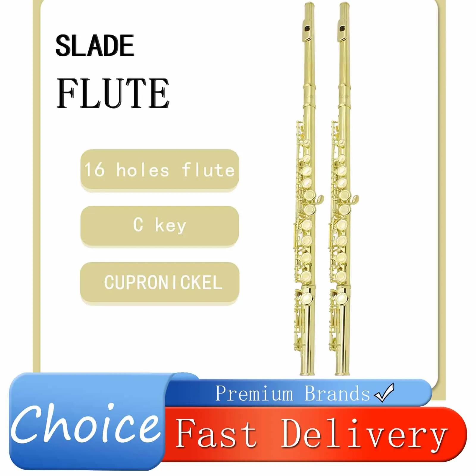 

SLADE 16 Holes Flute C Key Closed Open Gold Flute Cupronickel Professional Woodwind Musical Instruments Beginners Flute with Box
