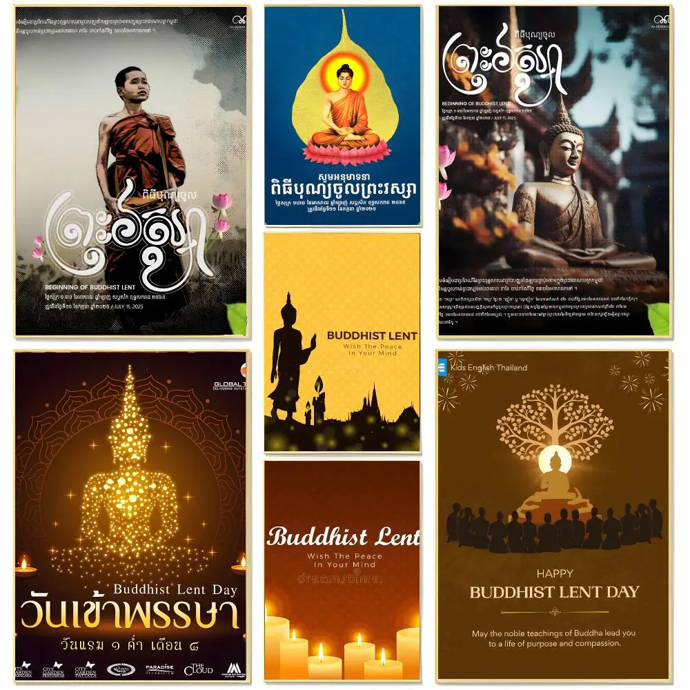 Festival Religion Thailand Buddhist Lent Day Poster Living Room Bedroom Decorative Print Unframed Decor