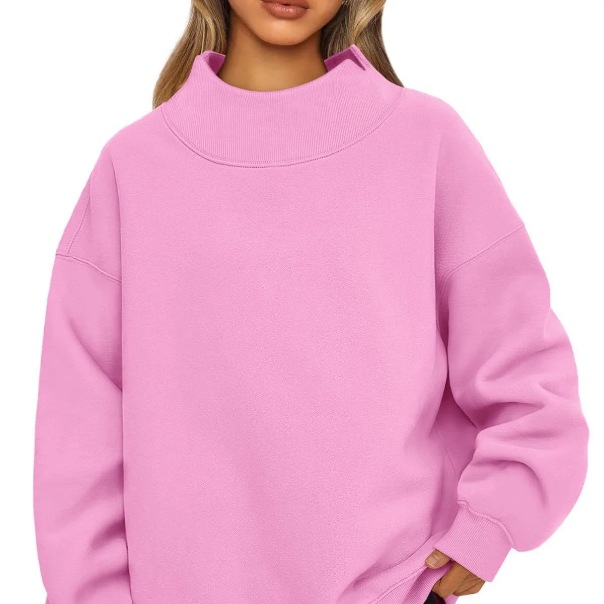 Womens Oversized Mock Neck Sweatshirt Shoulder Cut Out Design Solid Color Long Sleeve Autumn Lazy Fit Casual Commuter Pullover T
