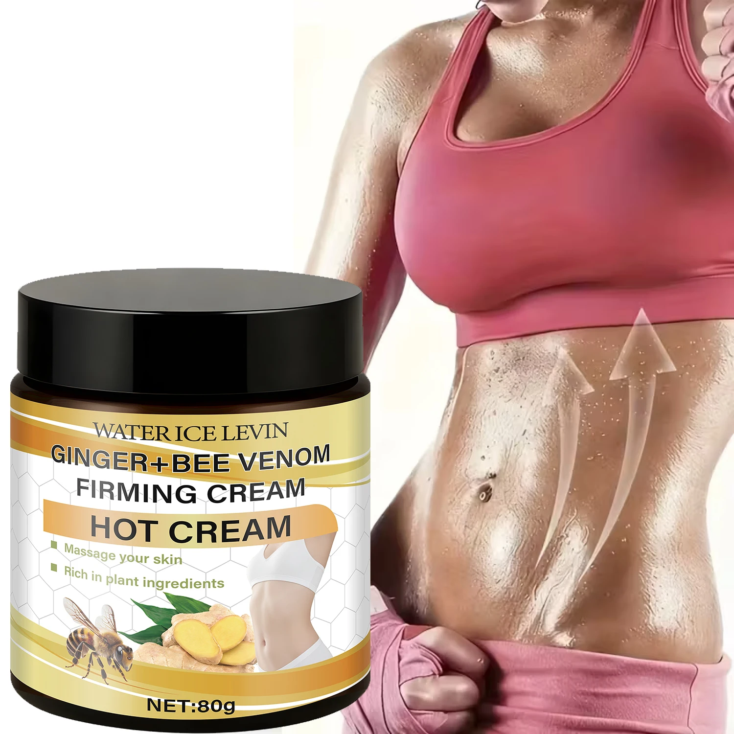 Ginger & Bee Venom Hot Firming Cream - Pre-Workout Warming Moisturizer to Heat Skin,Define with Plant-Based Ingredients.