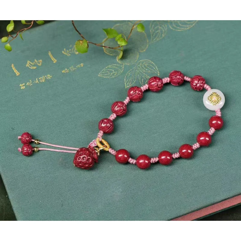 High-content purple gold sand multi-gemstone bracelet with and strawberry charms women