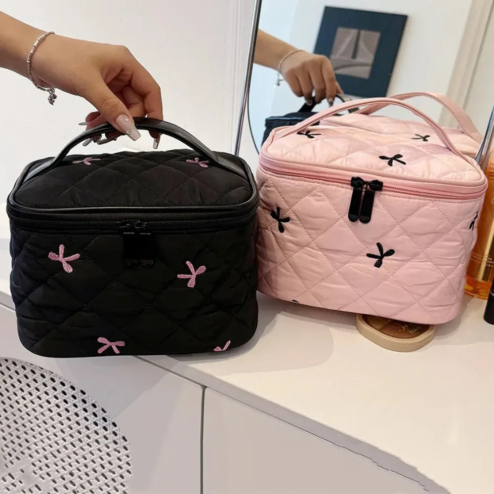 Portable Cloth Bow Cosmetic Handbag Clutch Purse 3D Wash Bag Multi-functional Large Capacity Skincare Storage Pocket Bathroom