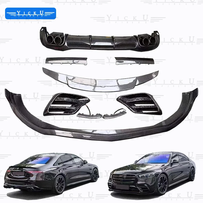 

YICKU Carbon Fibre for 2021 Mercedes Benz S-Class W223 450 Upgrade Bra-bus Style Body Kit Front Lip Tuyere Rear Diffuser Spoiler