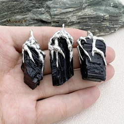 10PCS Hand Soldered Y2k Jewelry Halloween Vampire Gothic Rough Natural Black Tourmaline Jet Stone Pendant