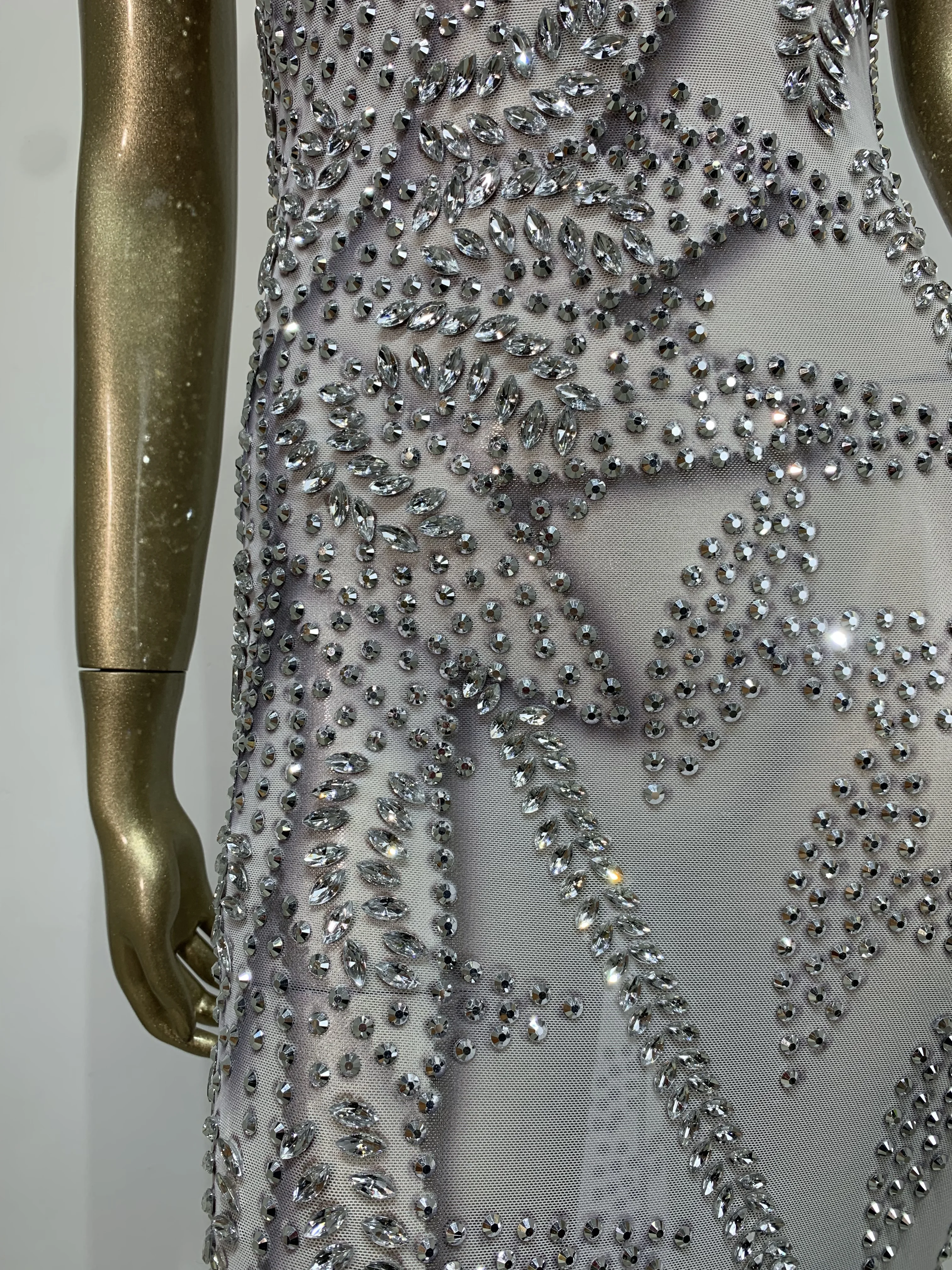 Luxus Strass Geburtstag Bodycon Kleid Frauen Sexy Durchsichtig Stretch Abend Prom Kostüm Sänger Leistung Bühne Outfit ﻿