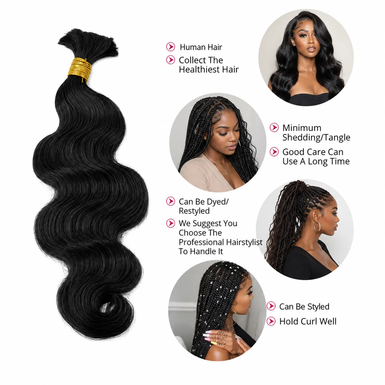 バルク人毛編組ボディ波状ダブル描画色 30 27 99J バ - Hair Care Wavy Hair のレビューと価格